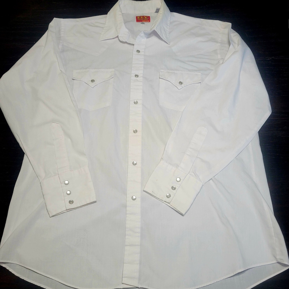 90's Vintage Eli Plains White Pearl Snap Western Shirt Size 16.5 34/35